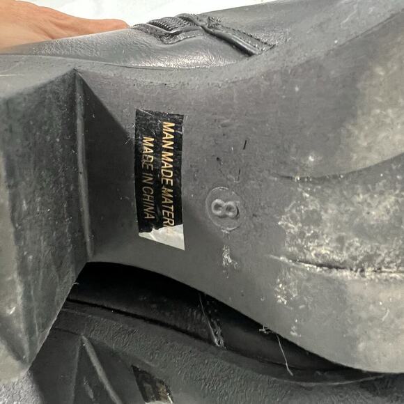 Moda Chics Black Booties Size 8 Chunky Heel Lug Sole Biker Fleece Lined - Picture 12 of 13